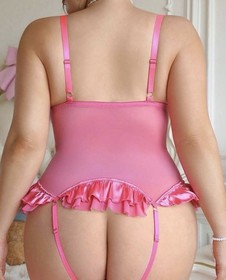 Vtg Style Frilly Pink Satin & White Lace Open Bum Teddy Bodysuit Lingerie 3X NEW