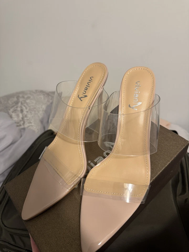 Zapatos transparentes de vestir de tacón alto sin cordones con puntera puntiaguda para mujer Foto 2 de 4