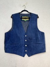 Global Identity VTG Blue Suede Leather Vest Mens XL Cinch Back V Lapel Waistcoat