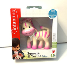 Baby Infantino Squeeze Teethe Pink Zebra Soft Squeeky Flexible Baby Toy New