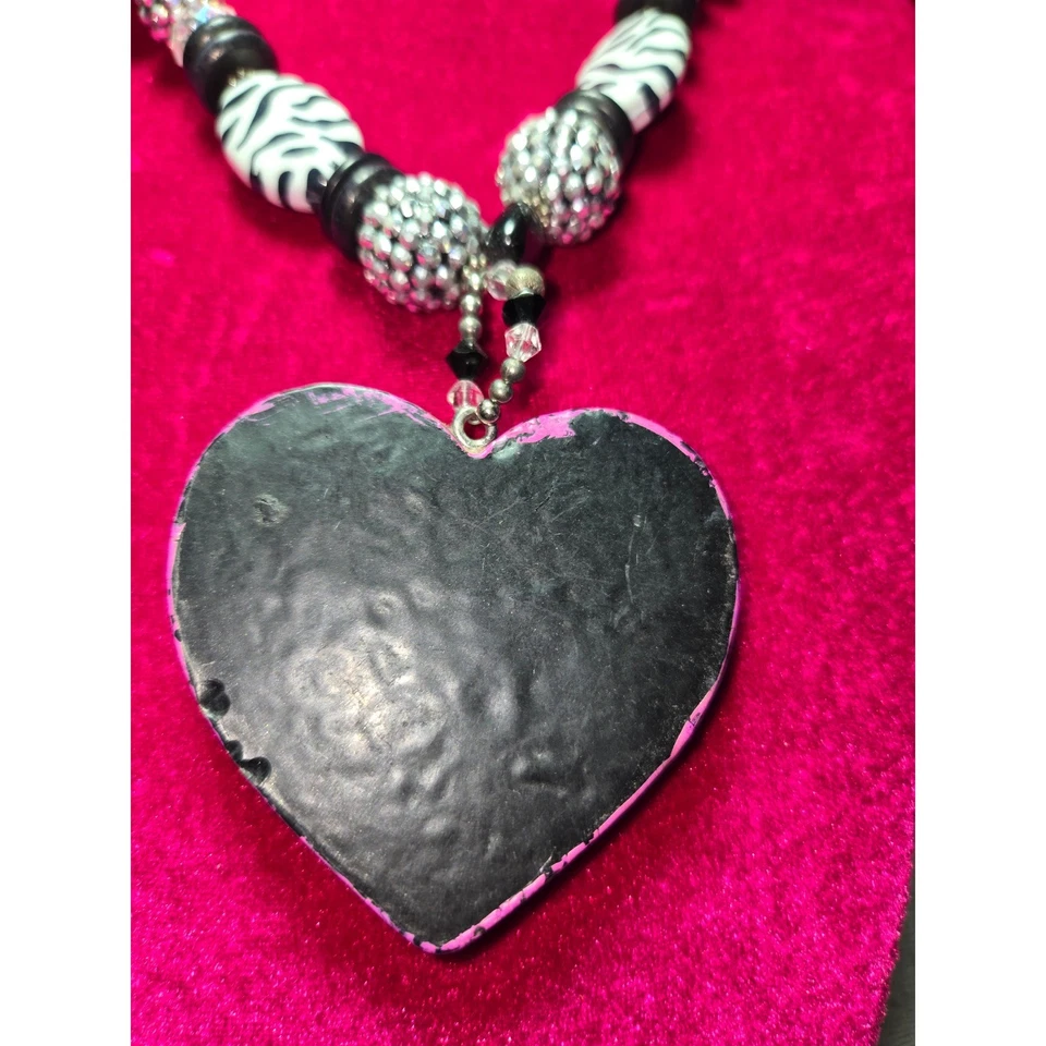 Collar Cruz Corazón Rosa Negro Cebra Cuentas Grueso Distintivo Joyería Mujer Foto 4 de 4