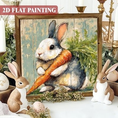 Bunny Carrot Greens Easter Wooden Plaque Farmhouse Rustic Wall Art Decoration