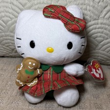 TY Beanie Babies Sanrio 2014 HELLO KITTY Plaid Christmas Dress Gingerbread Man
