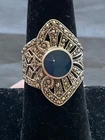 Vintage 925 sterling silver marcasite blue gemstone ring size 7