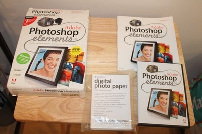 ADOBE Photoshop Elements 3.0 PC w/ INSTALL KEY + 100 4''X6'' Photo Paper BIG BOX