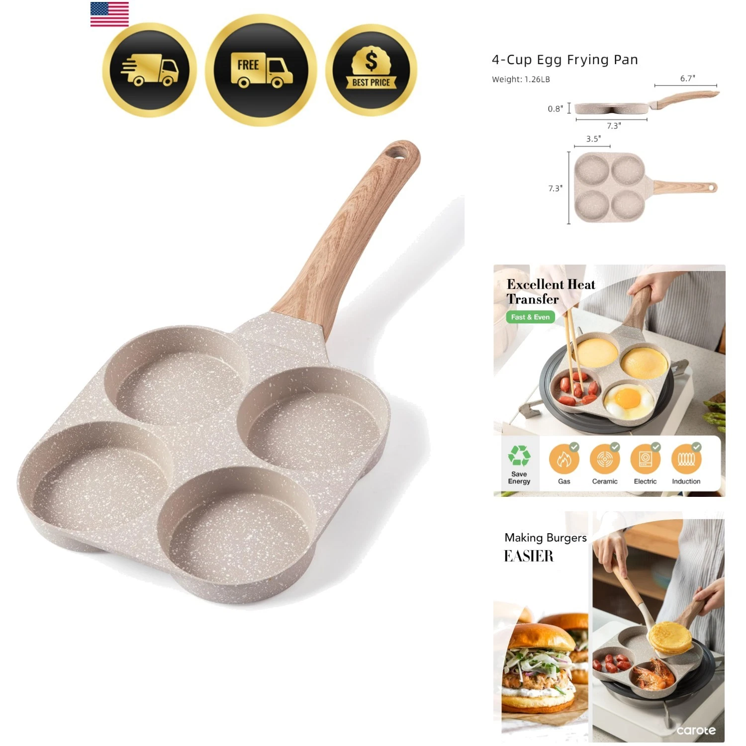 Egg Pan Omelette Pan, 4-Cup Nonstick Granite Omelette Skillet - Pancake Pan a...