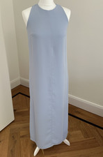 Ladies Maxi Dress Light Blue Size S Plain Sleeveless Long Round Neck Zip