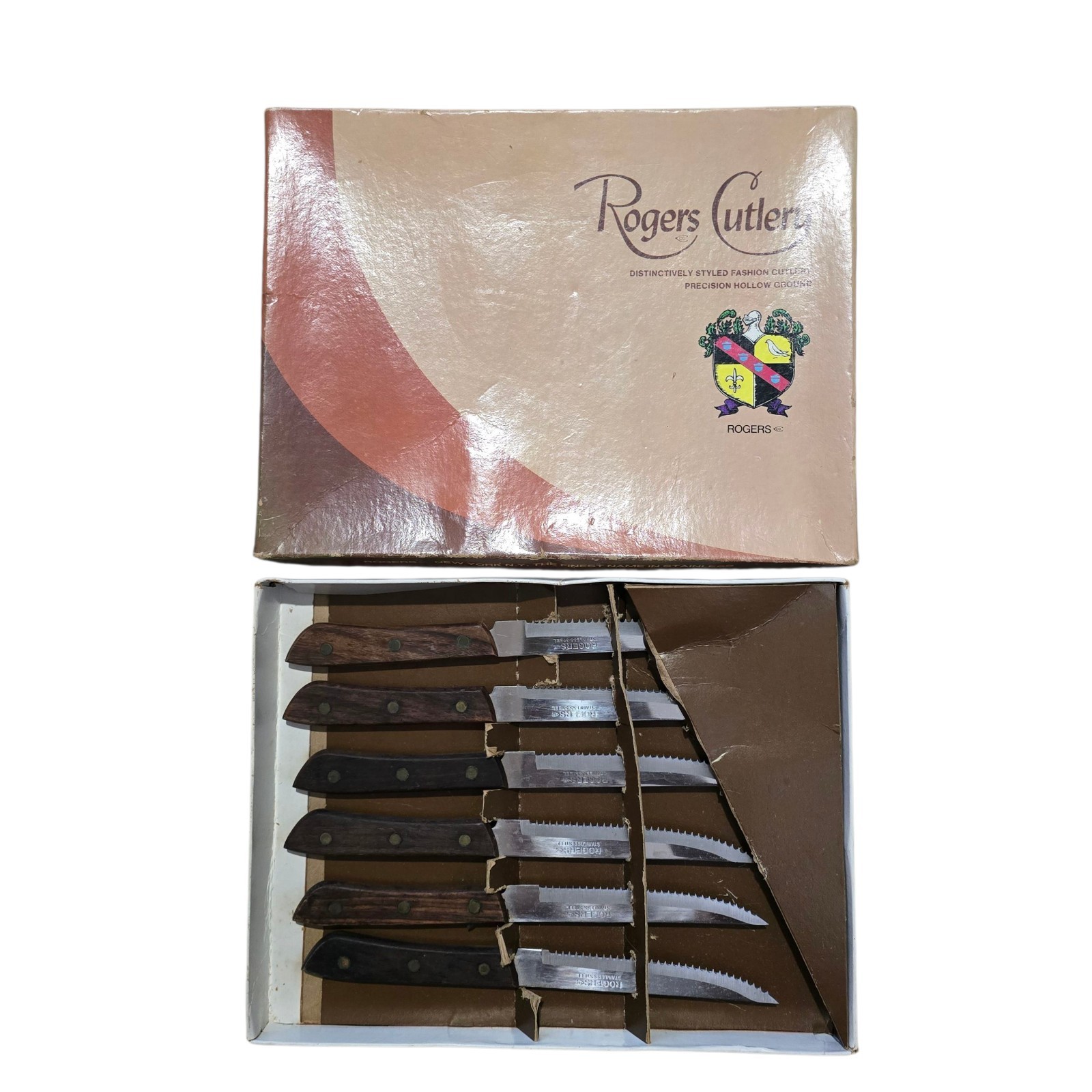 Vintage Rogers Cutlery Steak Knives Rosewood With box Set Of 6