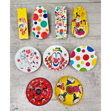 9 Vintage Tin Toy Noise Makers US Metal Kirchhof Clown Life of the Party Ratchet