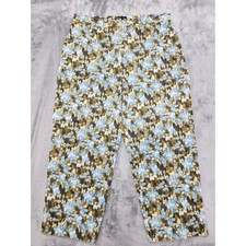 Vintage Style Co Pants Womens 12 Blue Brown Floral High Rise Crop Capri Stretch