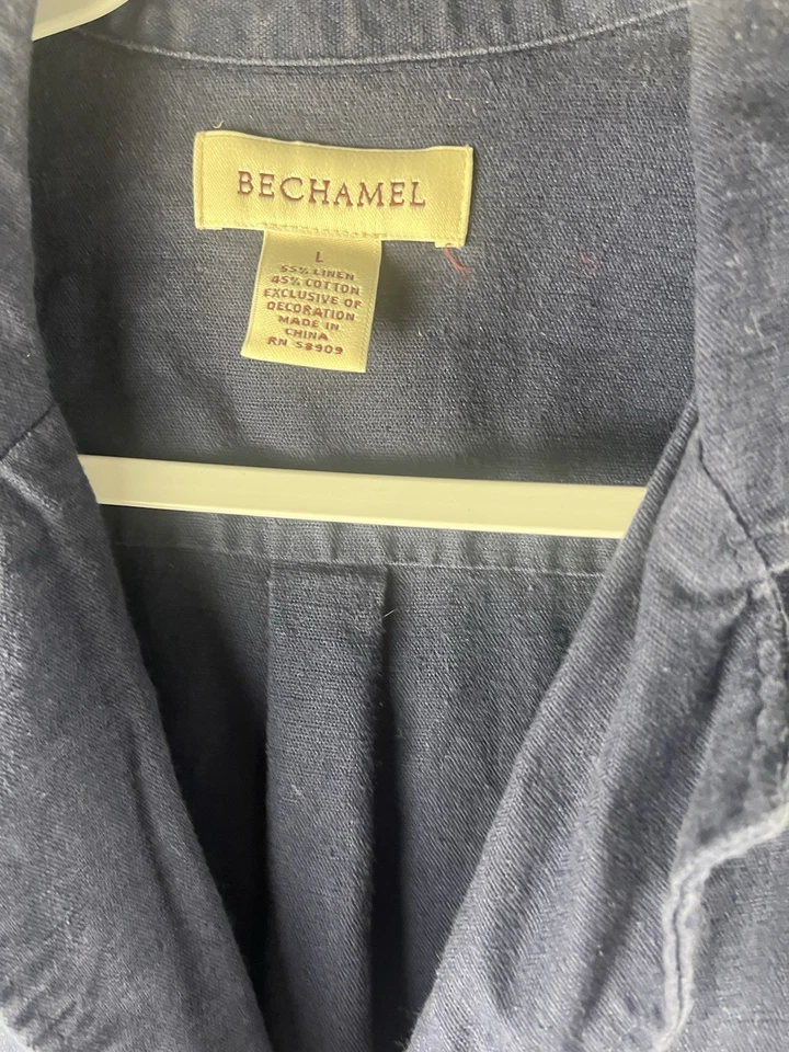 Camisa Bechamel Abotonada Mujer Grande Azul Manga Corta Lino Mezcla Algodón” Foto 3 de 4