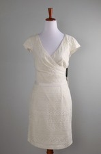 GUESS NWT $138 Ivory Lace Lined Pleated Open Back Pencil Dress Size 8