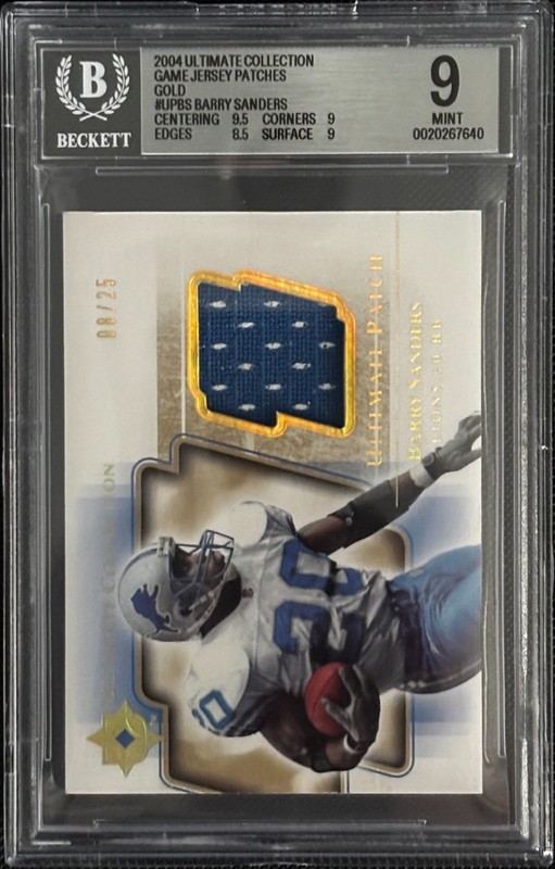 Barry Sanders 2004 UD Ultimate Patch Gold /25 Game-Worn BGS 9