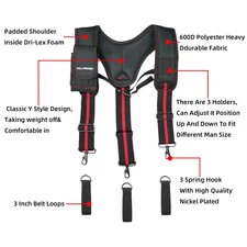 MELOTOUGH Work Suspenders Tool Belt Suspenders with Large Moveable Phone Holder,