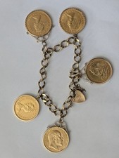Gold Sovereign Unique Vintage Charm Bracelet 5 X Full Sovereigns Various Years