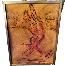Vintage Abstract Art Work Stylized Face with Man/Woman Signed “Hague” ‘81