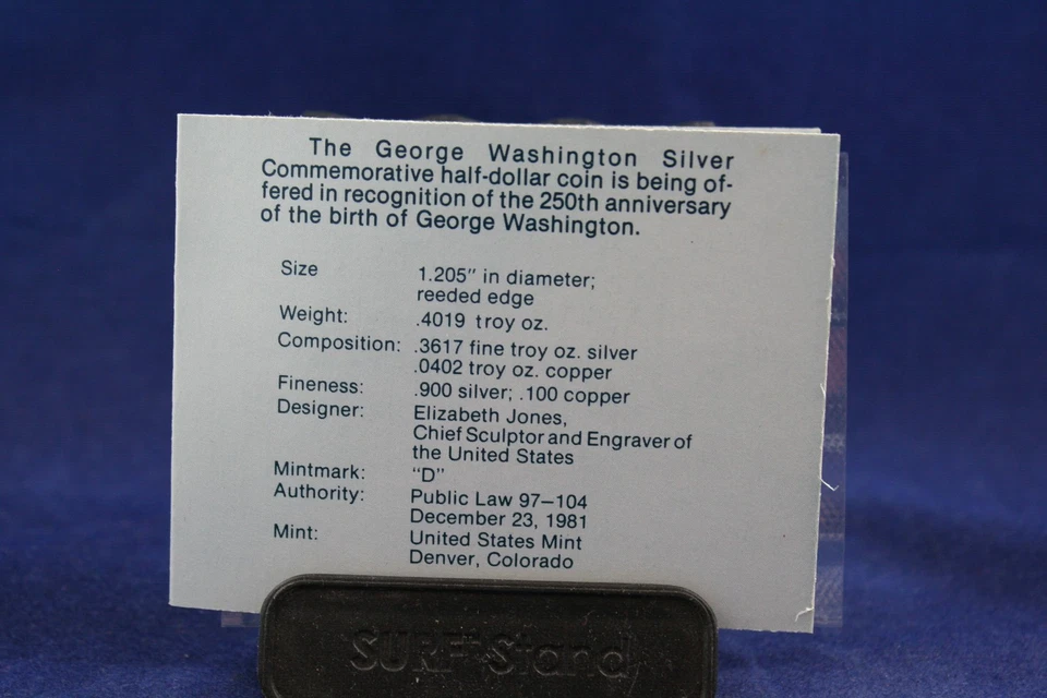 1982 George Washington Commemorative Silver Half Dollar Uncirculated with US Min - Image 3 of 4