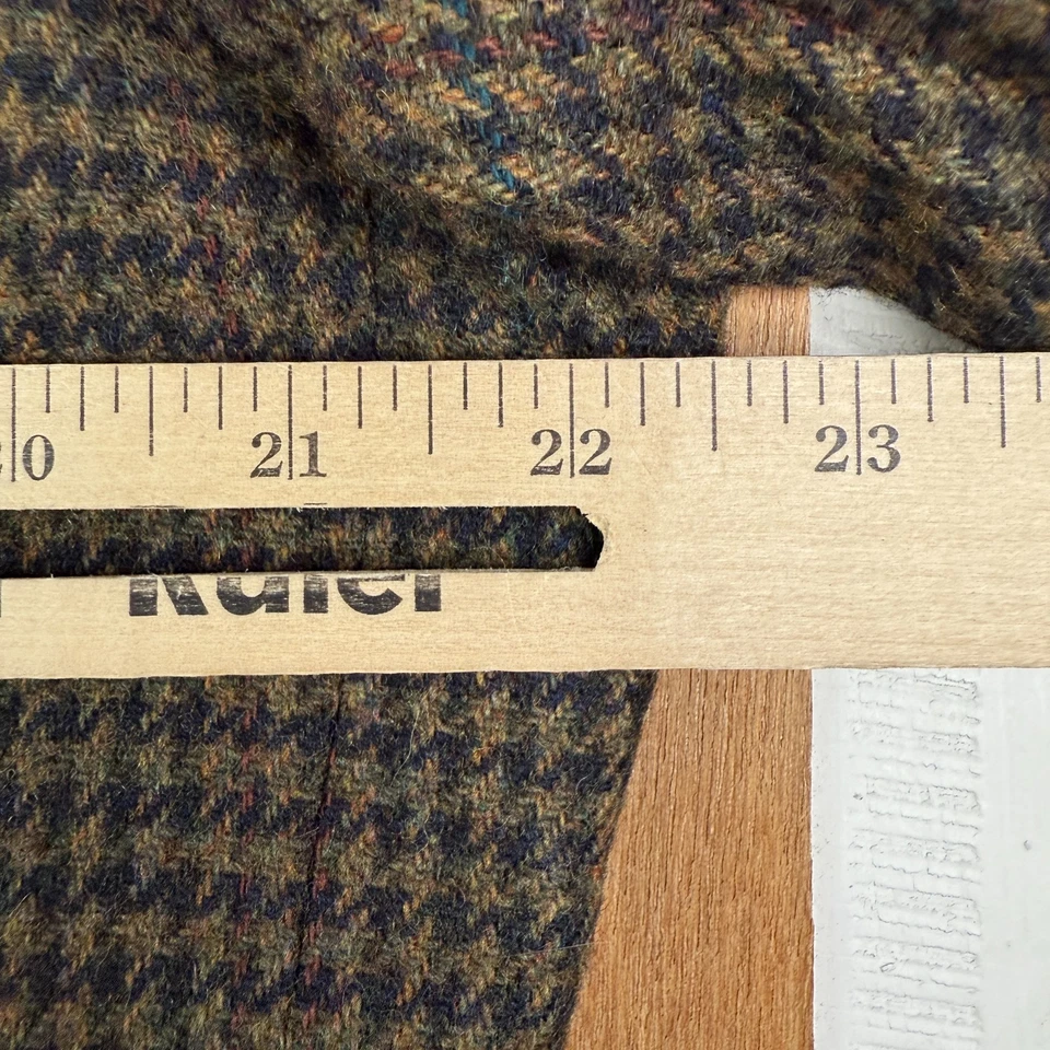 复古粗花呢夹克男式 42L 棕色千鸟格 2 按钮羊毛皮革肘垫 — 第 3/4 张图片