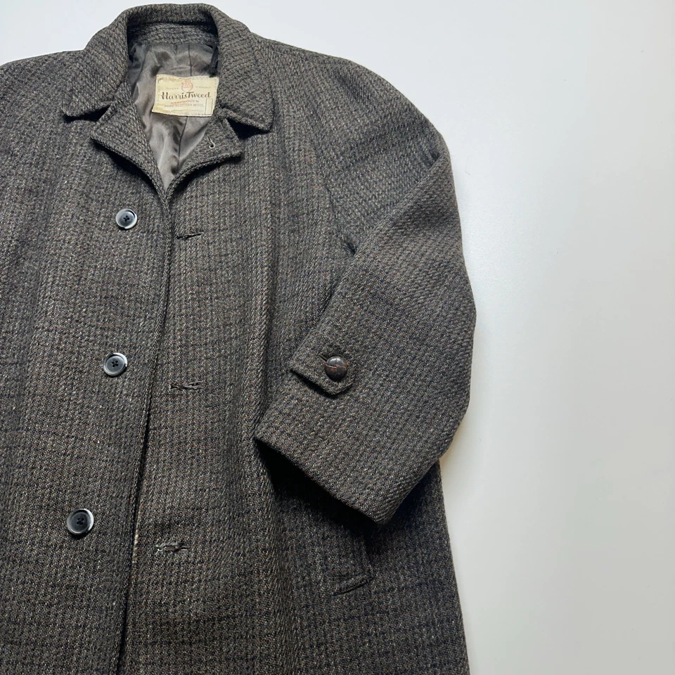 Vintage Harris Tweed Scottish Wool Overcoat Union Made In The USA - Image 4 of 4