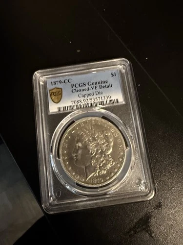 1879 CC Capped Die Morgan Silver Dollar PCGS VF Detail Genuine Cleaned