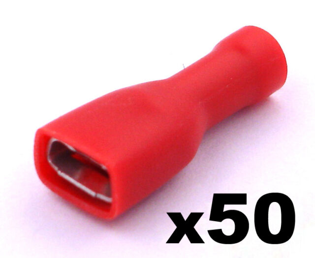 50 x rosso donna 6.3mm SPADA ATTACCO TERMINALI A CRIMPARE isolati Elettrico Cavi