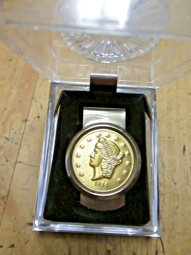 Kellogg & Co Gold Plated Liberty $20 Eagle Coin Money Clip w/Lucite Case