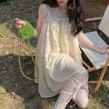 Sweet Lovely Loose Dress Girl Kawaii Lace Mini Dress Flower Chiffon