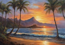 Tahitian Sunset Painting I Art Print
