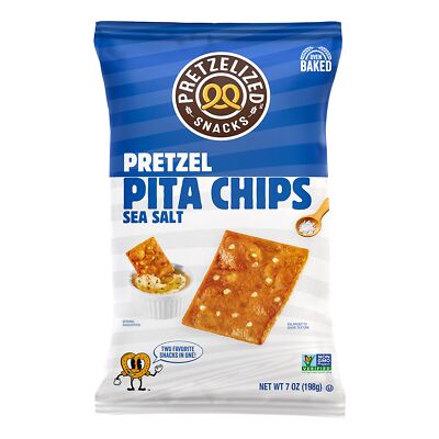 Pretzelized Snacks Pretzel Pita Chips Sea Salt 7oz Bag Pack of 12 Kosher Non-GMO