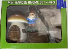 Mini Garden Gnome Set 4-Piece New True Living Outdoors Old East Main Co Mushroom