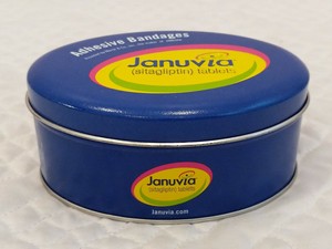 Januvia Drug Rep Pharmaceutical Tin Can Case Adhesive Bandage