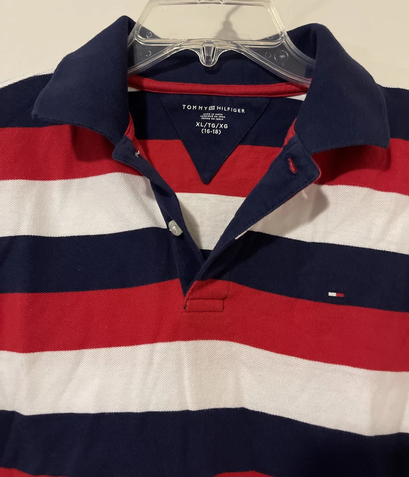 Tommy Hilfiger Niños XL 16-18, Rojo, Blanco, Azul, Manga Corta, Polo! A3860 Foto 2 de 3