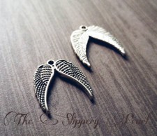 BULK Charms Angel Wing Charms Antiqued Silver 23mm 2 Double Wing Wholesale 50pc