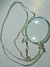 5X Magnifier Reading Magnifying Glass Lens Pendant Necklace 36'' silver plated