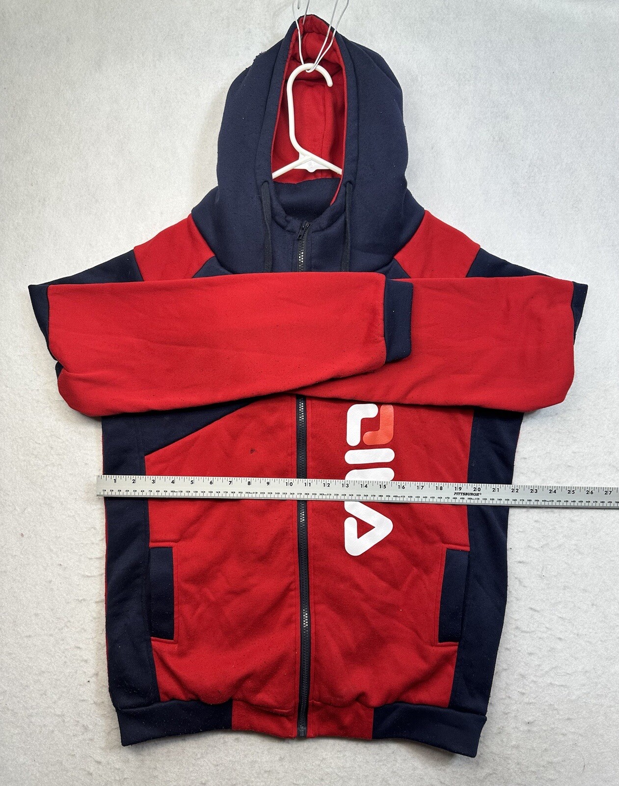 FILA Felpa con cappuccio da uomo doppia cerniera completa blu rossa a maniche lunghe taglia L