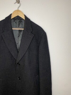 John Varvatos Mens Long Charcoal Overcoat Coat Wool Cashmere Size