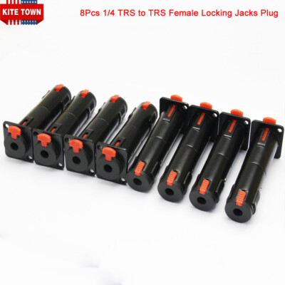 8x1/4 TRS to TRS Female Black Solderless Locking Jack Plug  for D Panel Mounting