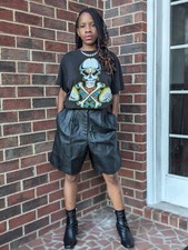 Vintage Black Leather Knee Length Pleated Shorts - Size 10 Best for XS or S 