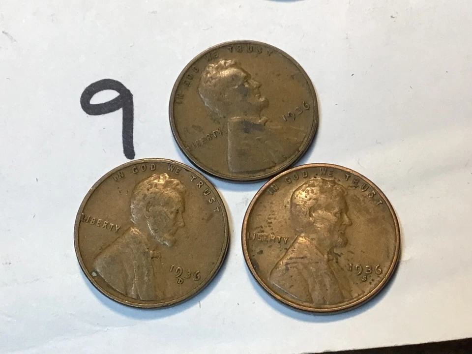 1936-P-D-S LINCOLN CENTS PENNIES, 3 Coins for 1 price - Image 3 of 4