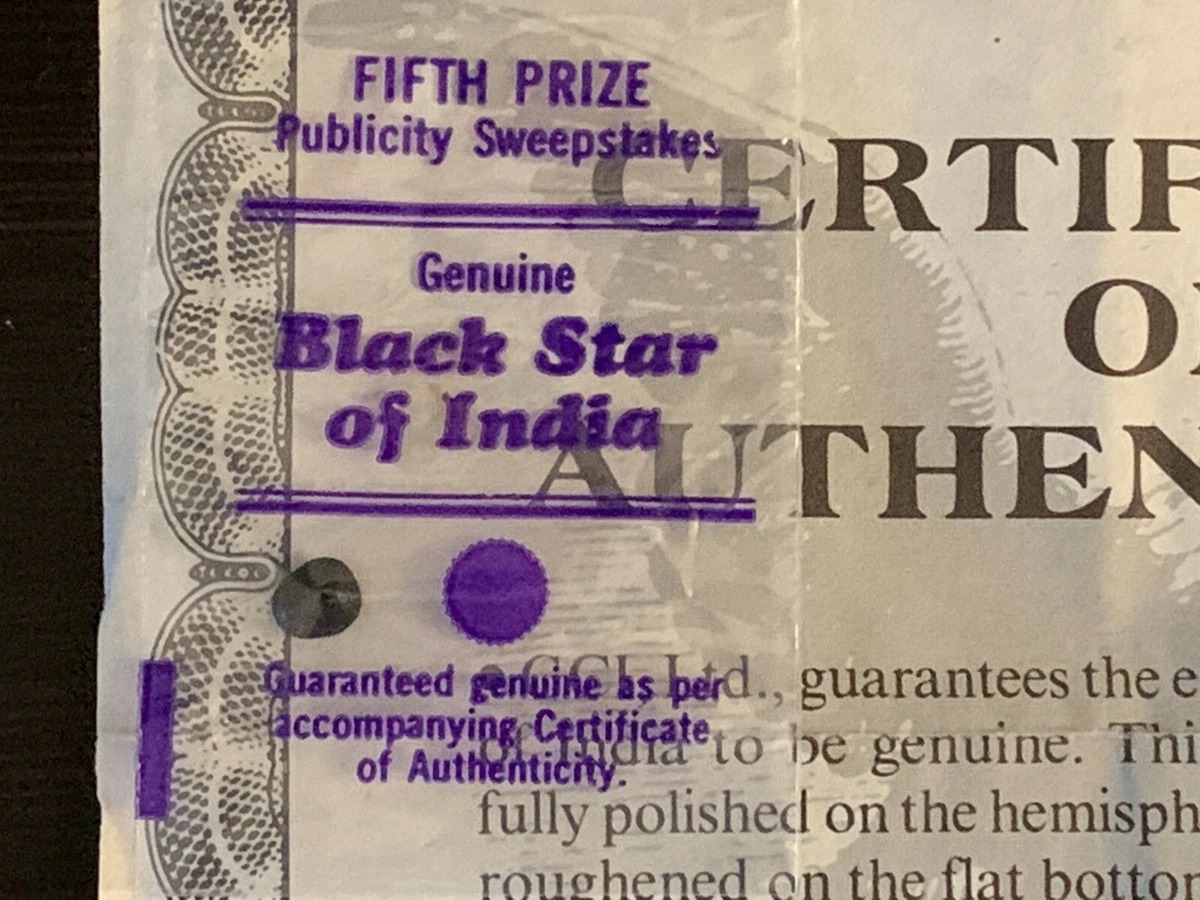 1 CARAT GENUINE BLACK STAR OF INDIA WITH CERTIFICATE OF