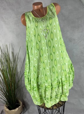 Luftiges Alinie Sommer Strand Urlaub TUNIKA KLEID  Italy LIME GRÜN 40 42 44