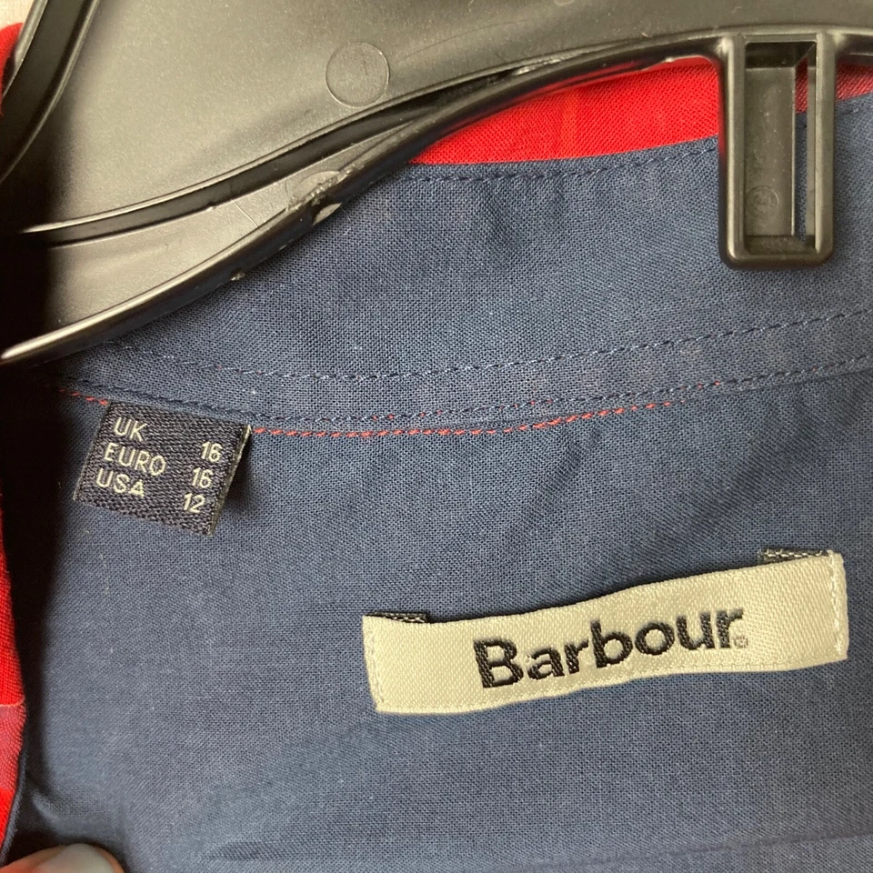 Top Barbour para mujer EE. UU. 12 rojo a cuadros lincho botones algodón manga larga bolsillos Foto 4 de 4