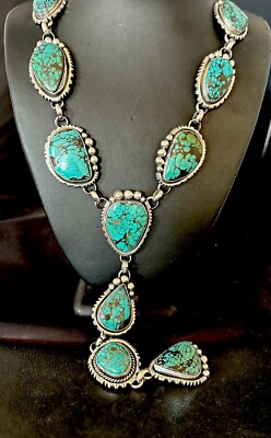 Mens LARIAT Blue Spiderweb Turquoise Necklace Navajo 31'' 17453
