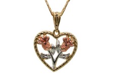 Heart with Roses Necklace NEW Gold Filled Pendant Charm Chain Rose