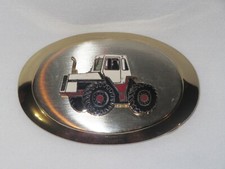 Vintage Case IH Tractor Red / White Tractor SIlver Belt Buckle - NOS
