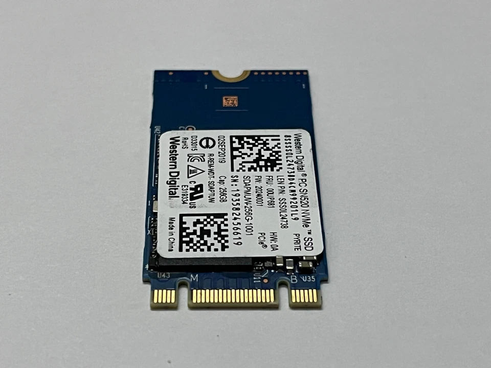WD PC SN520 NVMe SDAPMUW-256G-1101 256GB SSD M.2 2242 PCIe3 x 2 For Lenovo T480 - Image 4 of 4