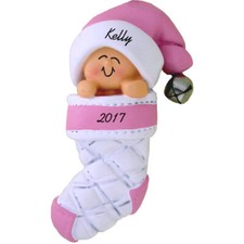 Personalized Christmas Ornament - Baby Girl in Stocking