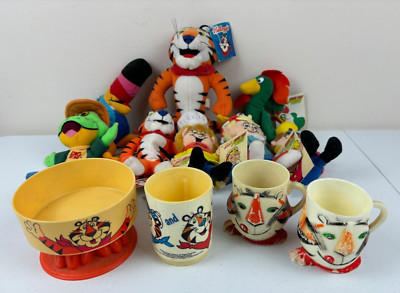 Vtg KELLOGG Breakfast Bunch Bean Bag TONY THE TIGER Bowl Cup Tray Promo Toy LOT