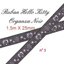 1.5 mètres ruban organza noir Hello Kitty 25mm