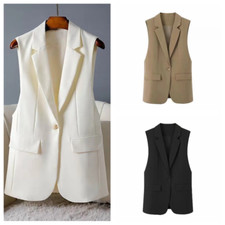 Damen Midi Blazer Weste Weste Tank Tops Mantel Jacke Cardigan Mode